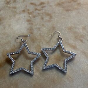Silver Star Earrings sparkly rhinestone new